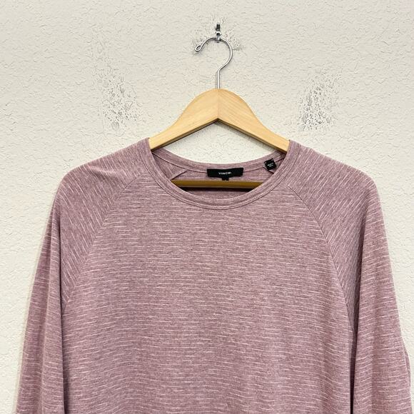 VINCE T-Shirt Dusty Rose Pinstriped Crew Neck Raglan Sleeve Tee Comfort - Picture 3 of 9